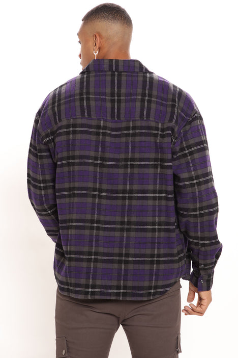 Out For The Night Flannel Long Sleeve Woven Top - Purple/combo