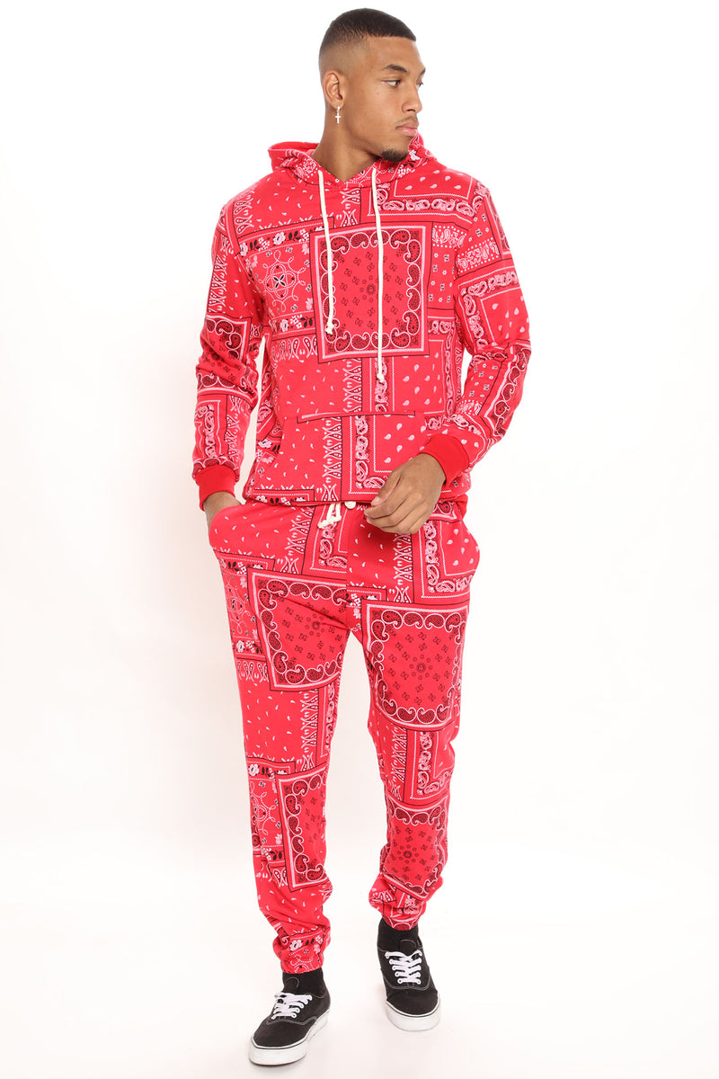 Paisley Print Drawstring Hoodie - Red | Fashion Nova, Mens Fleece Tops ...