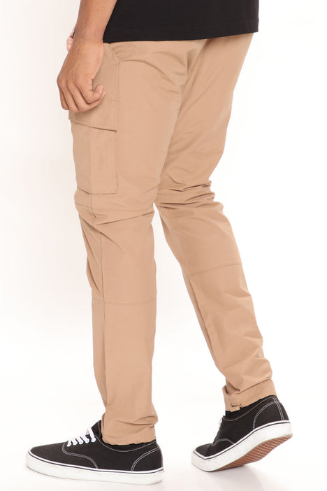 Nylon Slim Cargo Pants - Tan