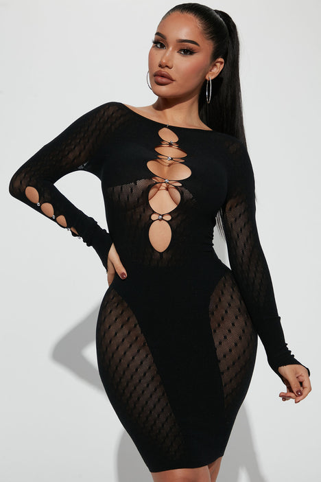 Felicia Fishnet Mini Dress - Black, Fashion Nova, Dresses