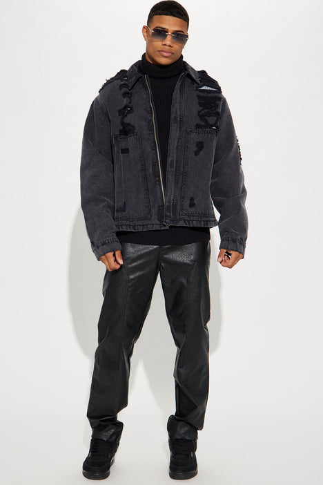 Black Denim Borg Collared Jacket | New Look