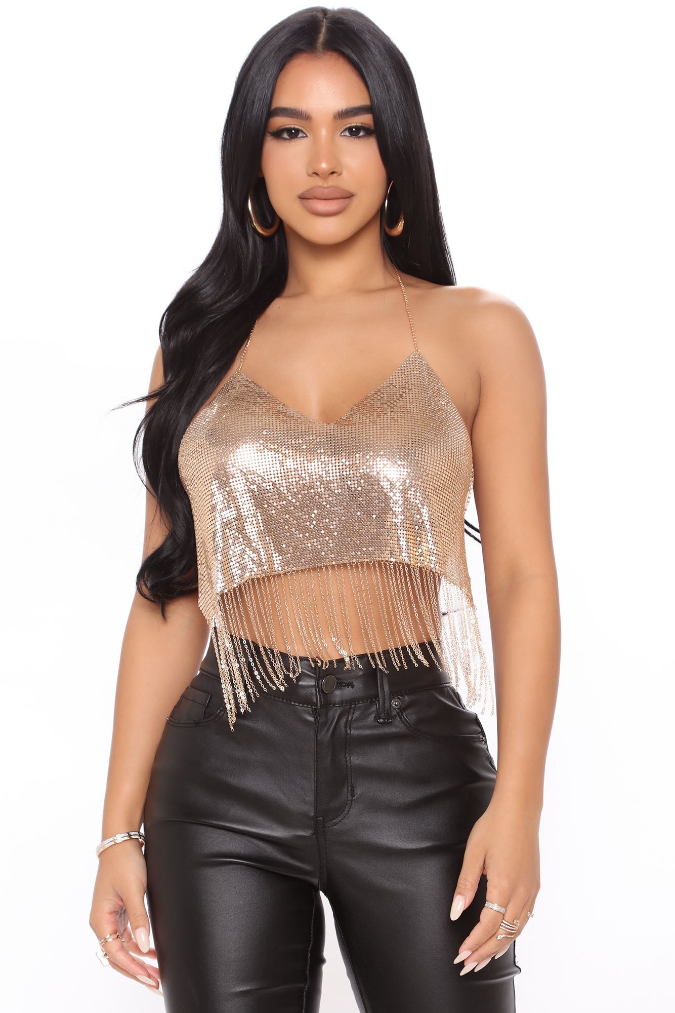 Silver Chain Mail Cowl Neck Crop Top