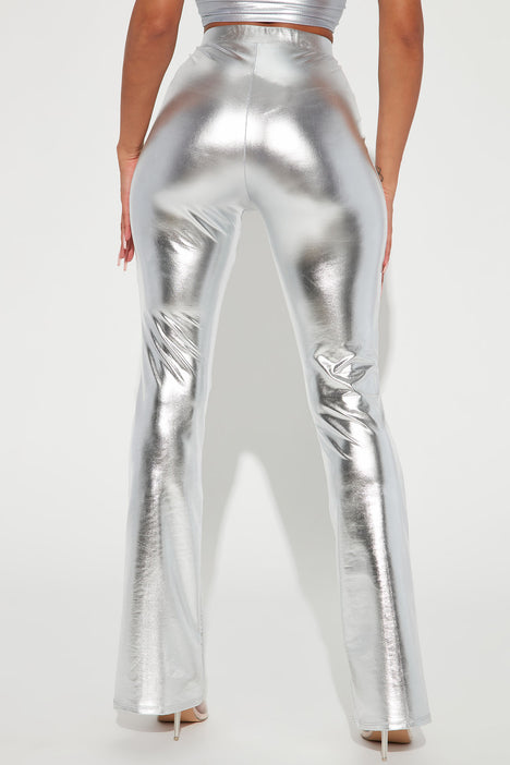 Your Wildest Dreams Metallic Flare Pant - Silver, Fashion Nova, Pants