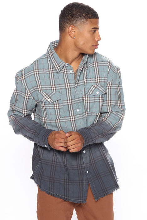 Dream Plaid Ombre Raw Hem Shirt - Blue | Fashion Nova, Mens Shirts