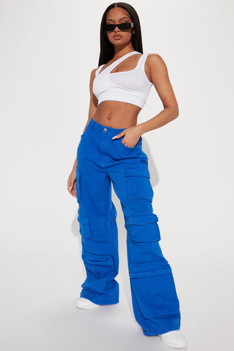 Main Character Cargo Parachute Pants - Blue, Fashion Nova, Pants