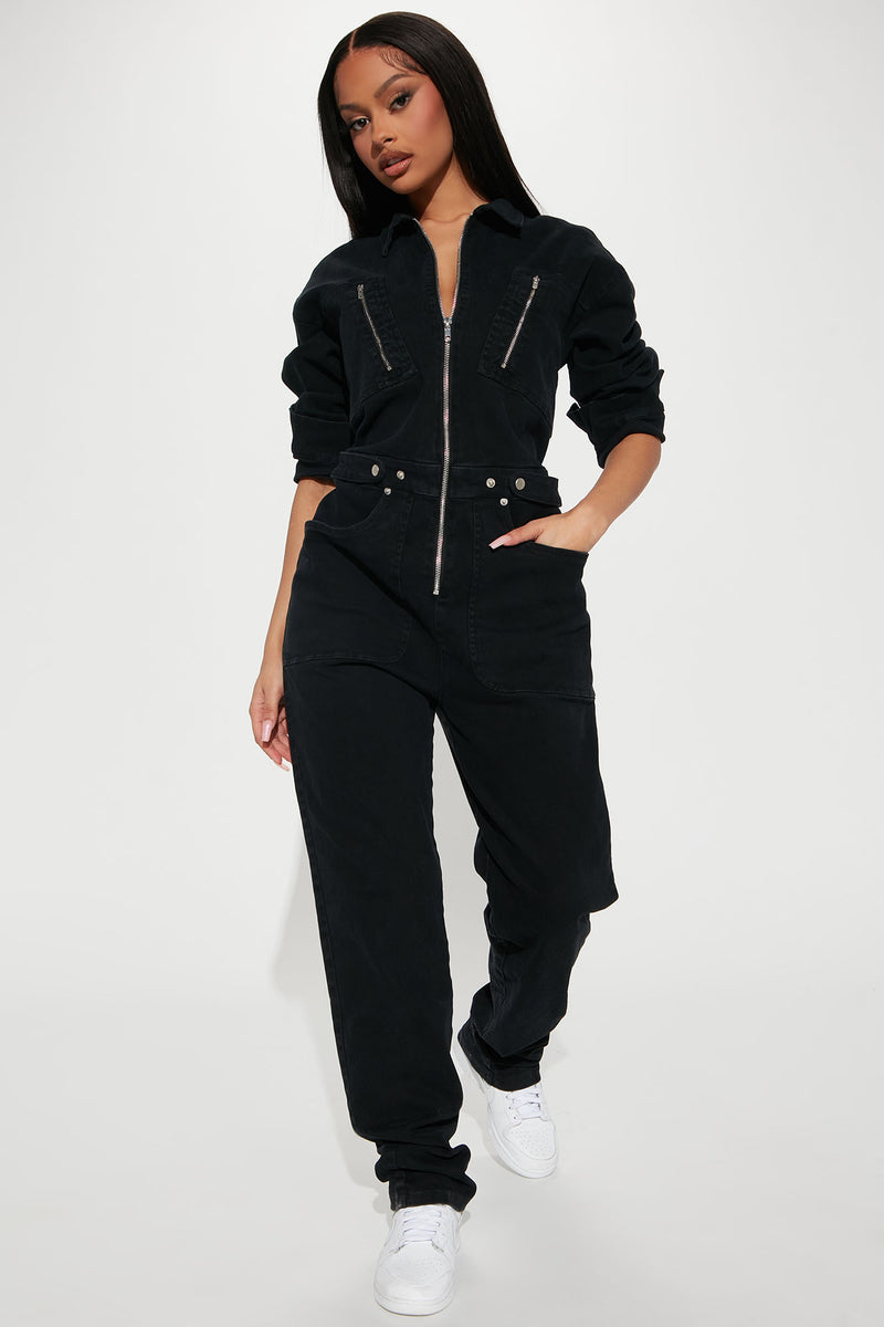 Edgy And Chic Denim Jumpsuit - Black | Fashion Nova, Jumpsuits ...