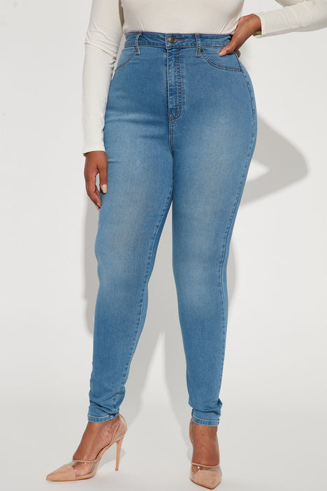 boohoo Plus High Waisted Skinny Jeans - Blue - Size 16