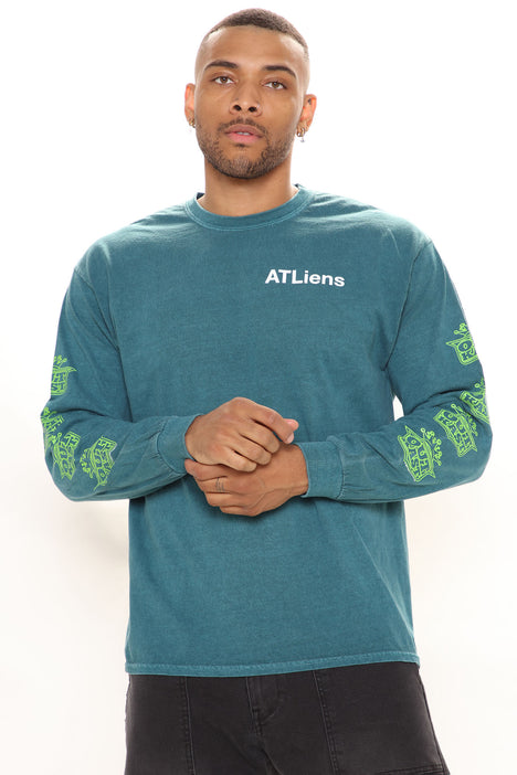 Outkast Atliens Repeat Long Sleeve Tee - Green | Fashion Nova