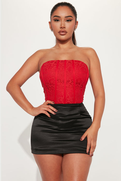 Fashion nova lace around strapless bodysuit, red, size S