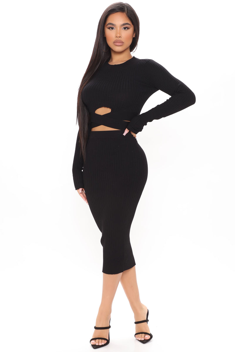 What You're Looking For Sweater Midi Skirt Set - Black | Fashion Nova ...
