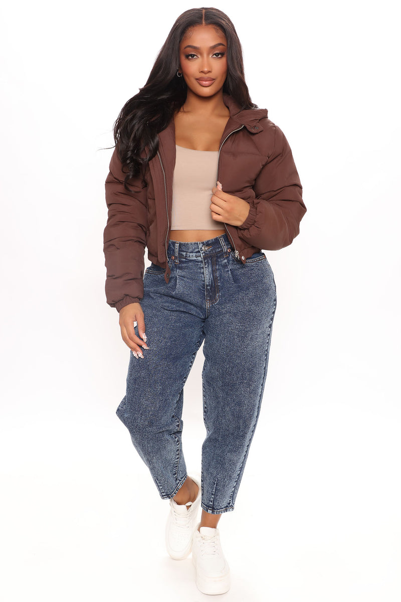 Nights In The City Cropped Puffer Jacket - Chocolate | Fashion Nova ...