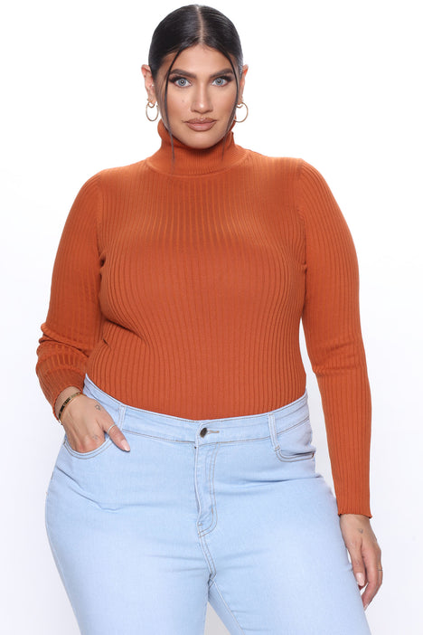 Gimmicks Sweater Knit Bodysuit - Women's Bodysuits in Rust