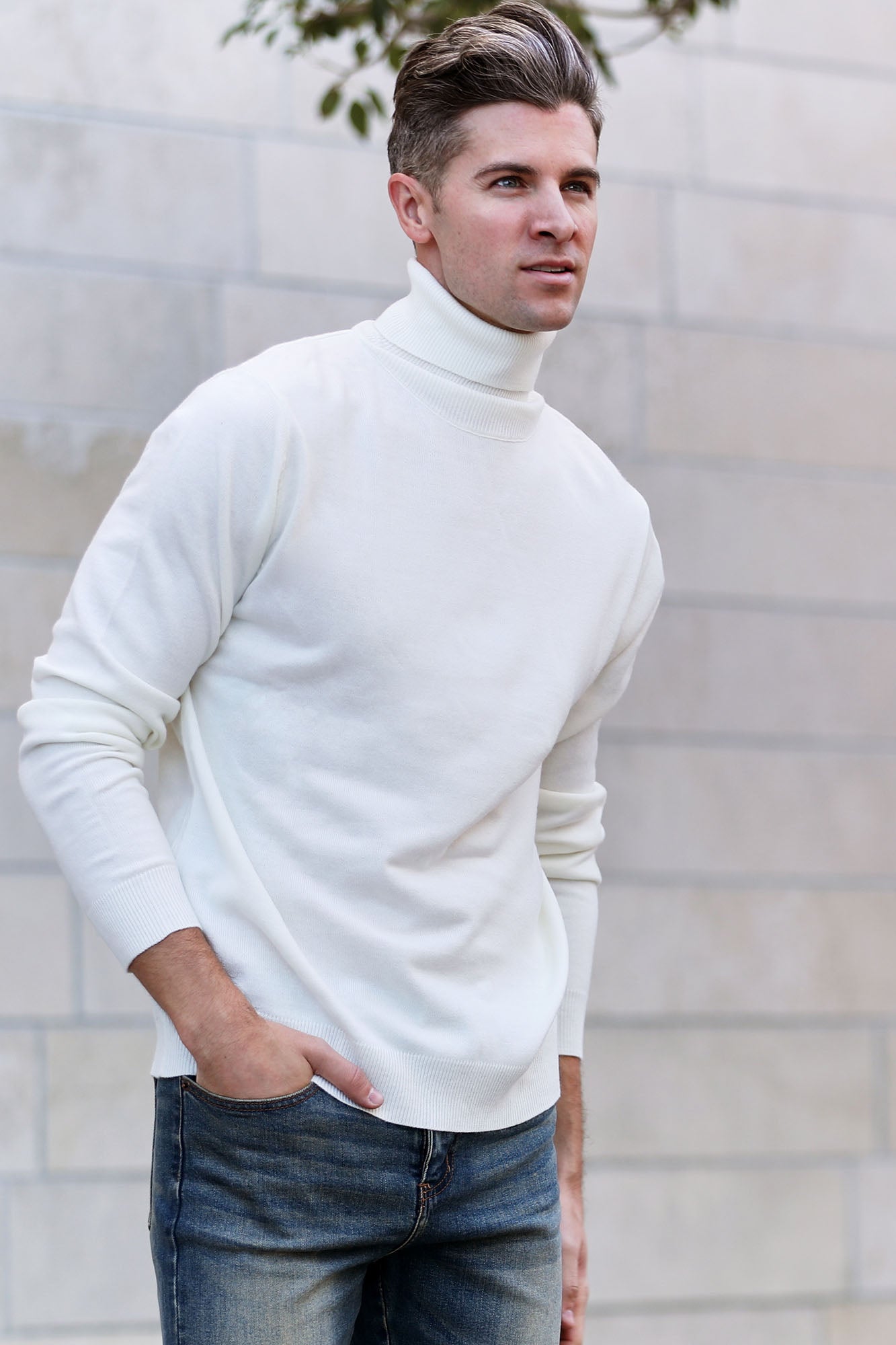 Fashion Men's Turtle Neck Top/ Cooperate White