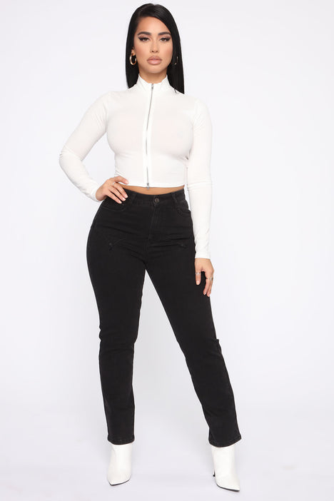 Luna Long Sleeve Crop Top - White, Fashion Nova, Knit Tops