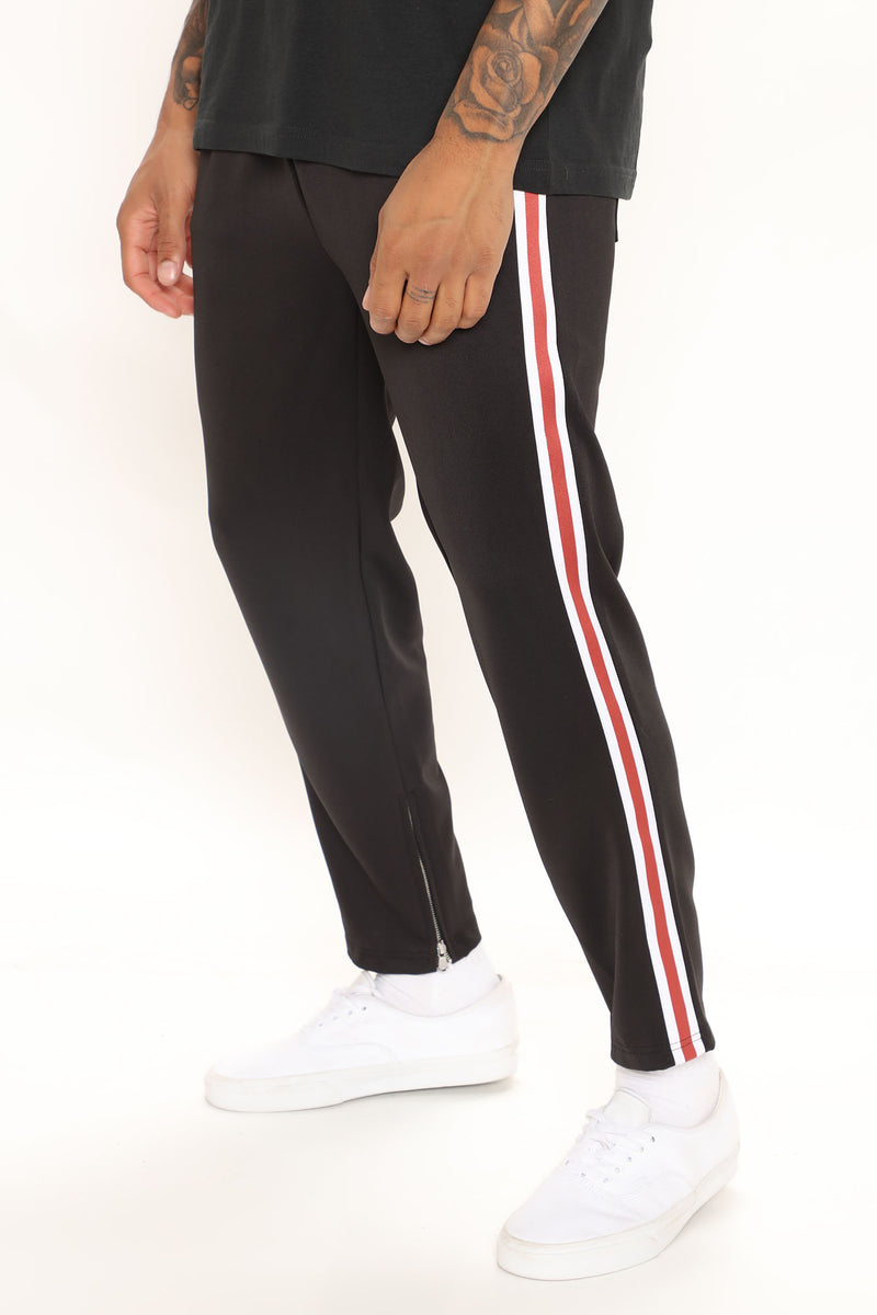 Keep Up Side Striped Track Pants - Black/Red | Fashion Nova, Mens Pants ...