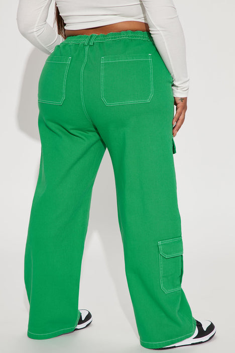 Power Play Easy Waist High Rise Cargo Jeans - Green, Fashion Nova, Jeans