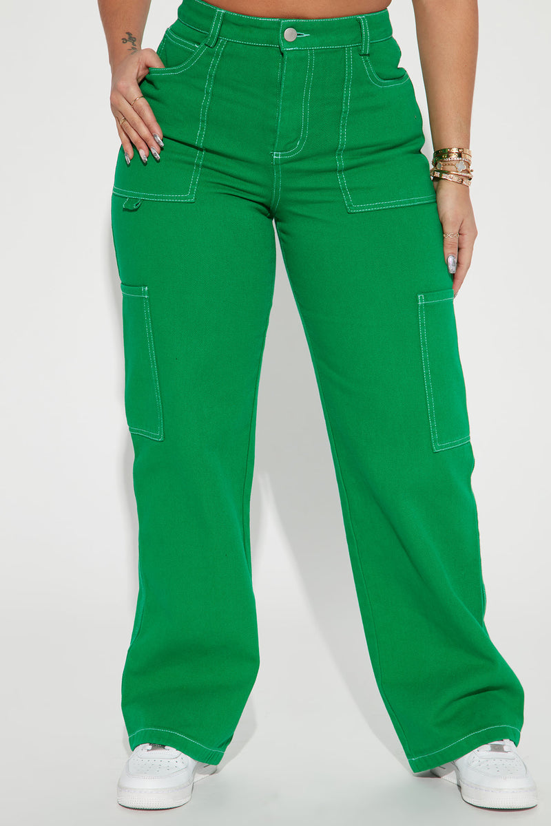 Take A Risk High Rise Utility Jean Green Fashion Nova Jeans Fashion Nova 