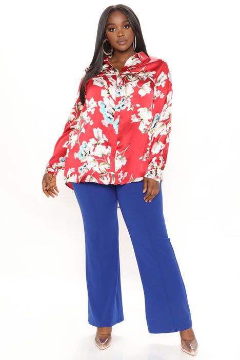 Groovy Baby Satin Shirt - Red/combo, Fashion Nova, Shirts & Blouses