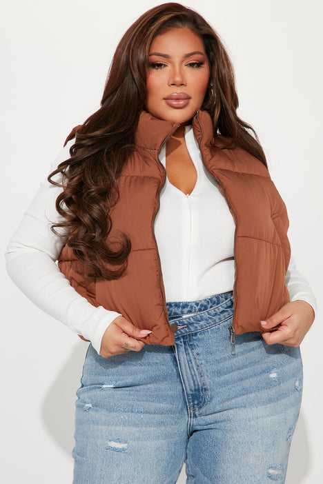 Women's Live More Puffer Vest in Brown Size XS by Fashion Nova