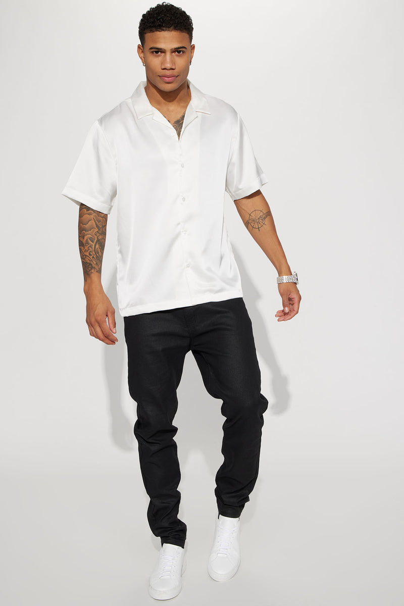 Links Satin Short Sleeve Button Up Shirt - Off White | Fashion Nova ...