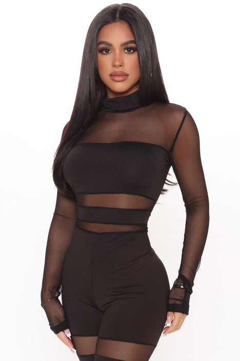 Hottest In The Room Mesh Bodysuit - Black/Red