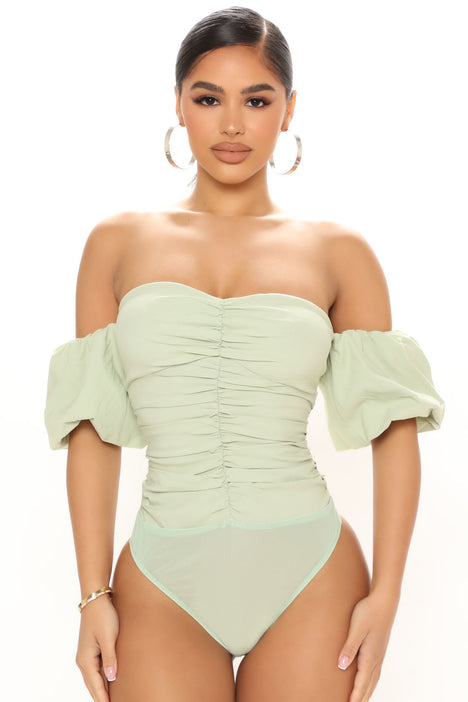 Wow 'Em Olive Green Bustier Bodysuit