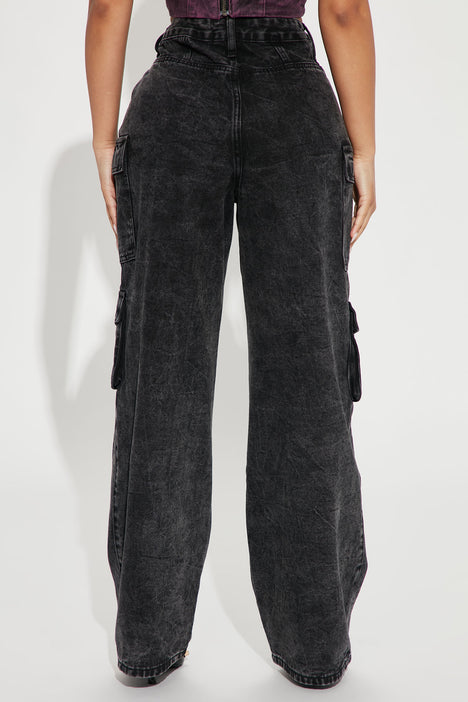 Petite Mad For You Cargo Jeans - Acid Wash Black