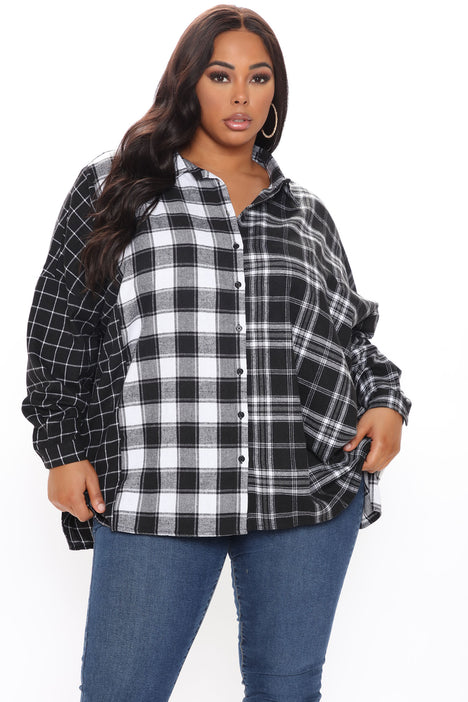 Check The Forecast Cropped Flannel Top - Black/combo, Fashion Nova, Shirts  & Blouses