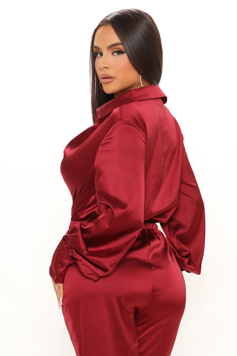 Beauty In A Bottle Satin Jumpsuit - Burgundy/combo