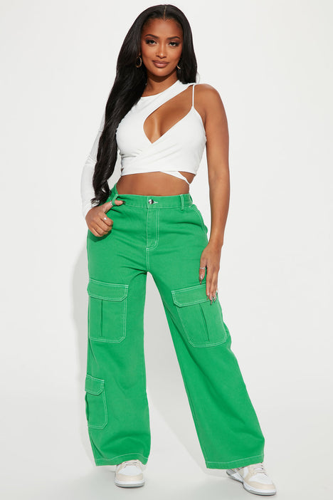 Know What To Do Non Stretch Cargo Jean - Green