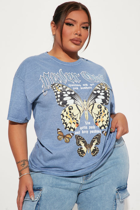 Women's New York Butterfly Graphic Tshirt in Navy Blue Size XS by Fashion Nova