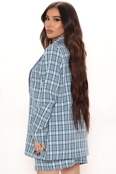 Lu's Chic Women's Long Sleeve Plaid Dress Cozy Button Down Dresses Mini Tie  Front Light Classic Blue Small 