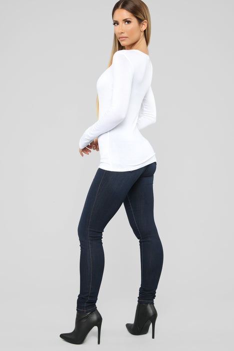 Krystal Crew Neck Long Sleeve Bodysuit - White, Fashion Nova, Basic Tops &  Bodysuits