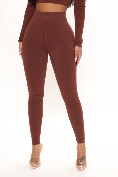 Basic Chocolate Brown Snatched Rib Leggings