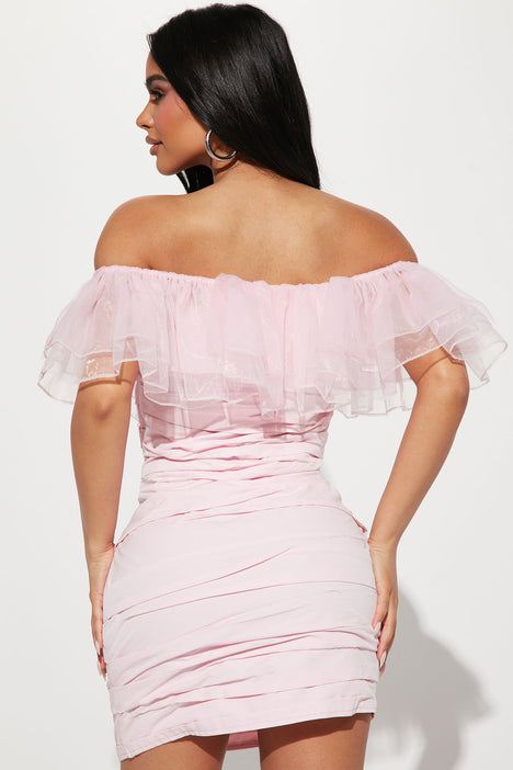 Pink Off Shoulder Mini Dress