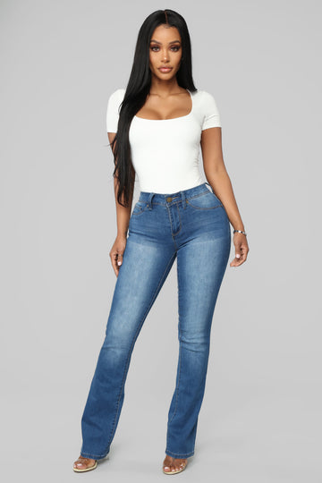 Y2K Belted Low Rise Flare Jeans - Medium Blue Wash, Fashion Nova, Jeans