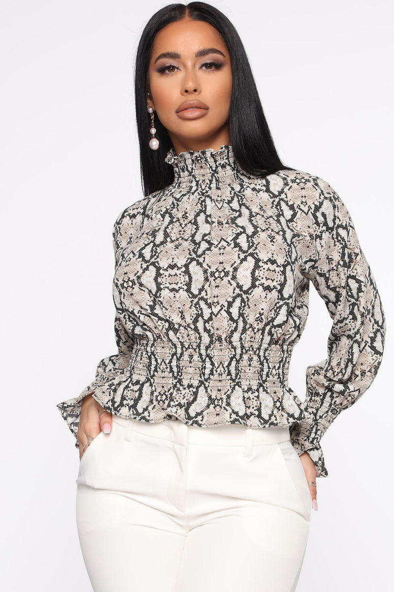 Sneaking Around The Office Snake Print Top - Brown/combo | Fashion Nova ...
