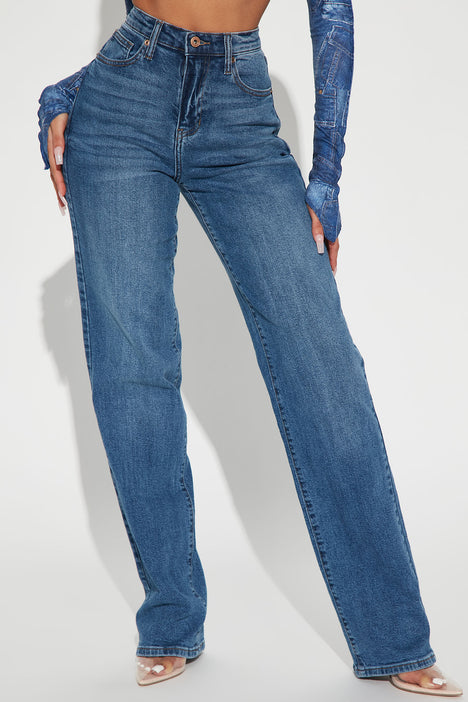 Nova 90s Straight Leg Jeans - Medium Blue Wash, Fashion Nova, Jeans