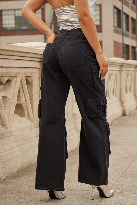 Melrose High Rise Cargo Jean - Black, Fashion Nova, Jeans