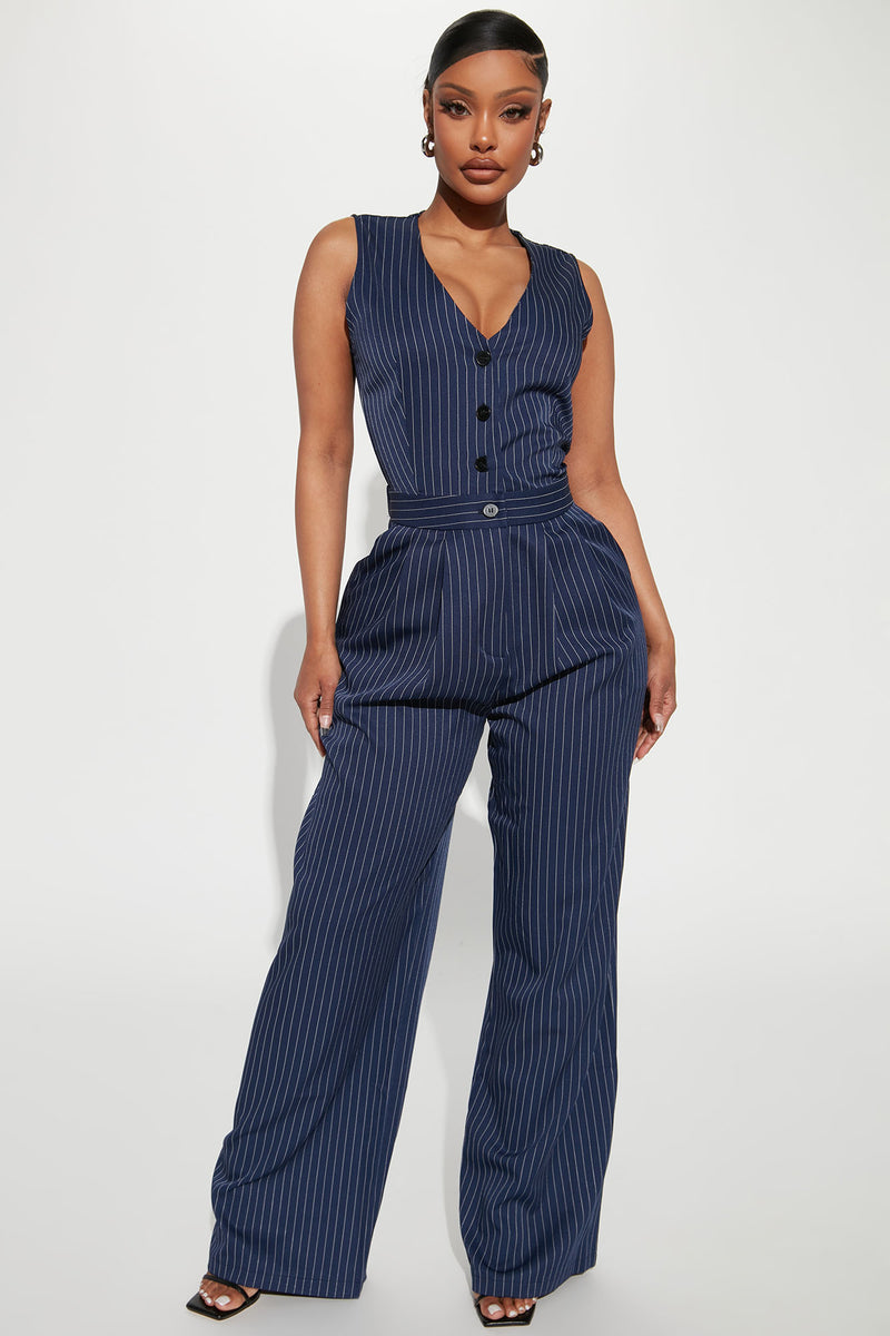 Tanya Pinstripe Trouser Jumpsuit - Navy | Fashion Nova, Jumpsuits ...
