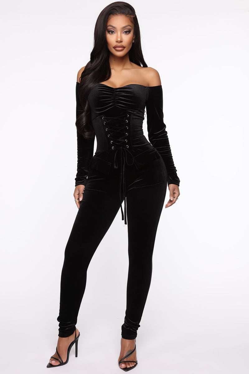 Figure Flaunting Velvet Jumpsuit - Black | Fashion Nova, Jumpsuits ...