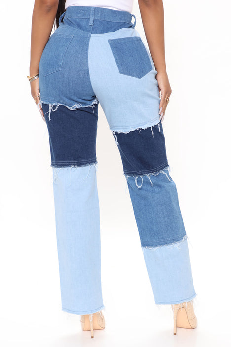Much Deserved Patchwork Stretch Straight Leg Jeans - Medium Wash, Fashion  Nova, Jeans