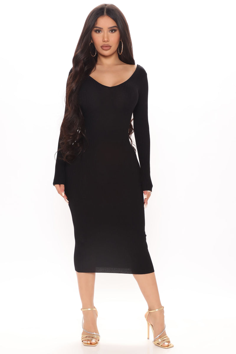 Kallie Sweater Midi Dress - Black | Fashion Nova, Dresses | Fashion Nova