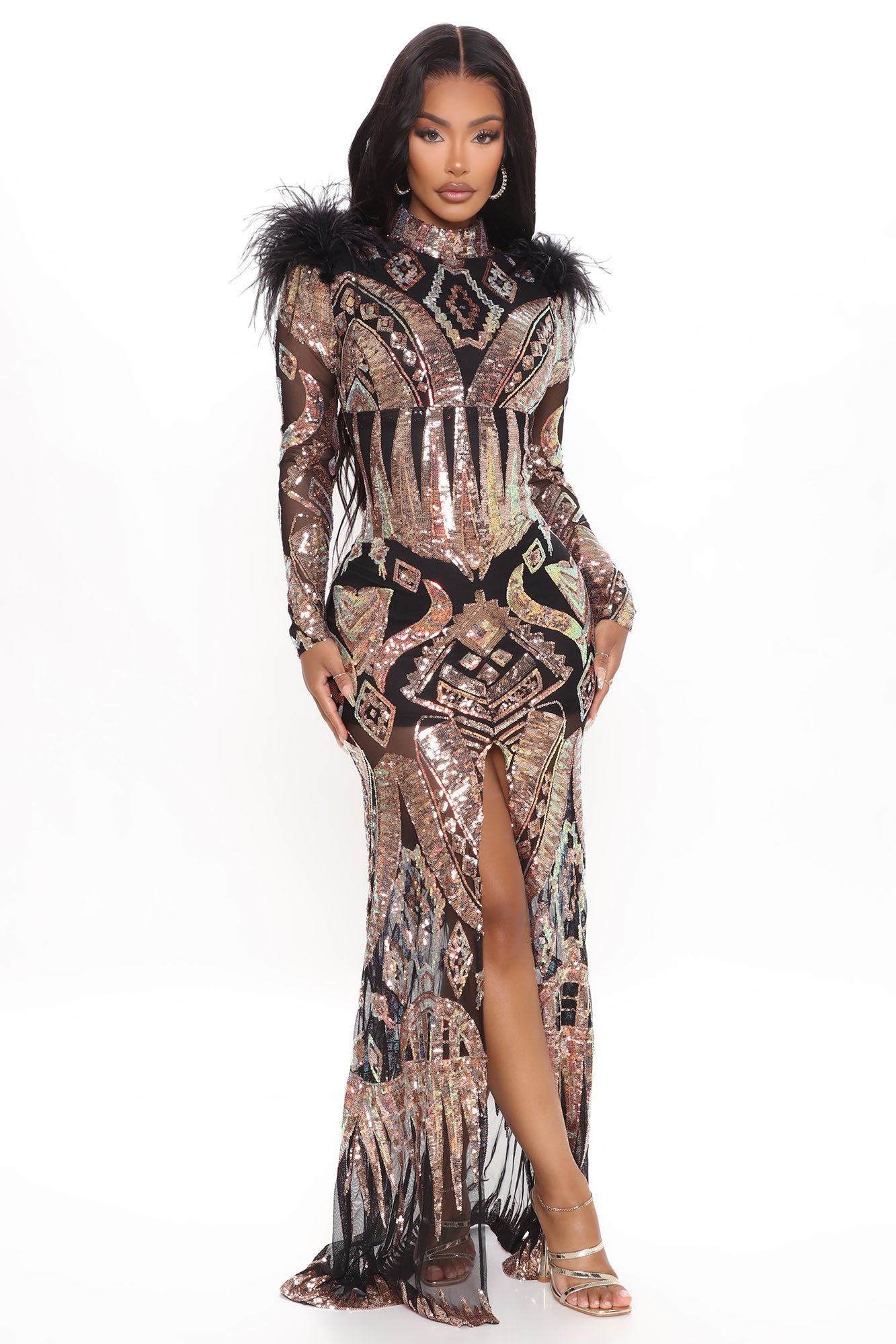 Mona Sequin Maxi Dress - Black/Gold, Fashion Nova, Dresses