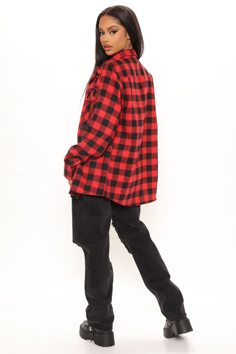 Willa Oversized Flannel Shirt - Red/Black, Fashion Nova, Shirts & Blouses