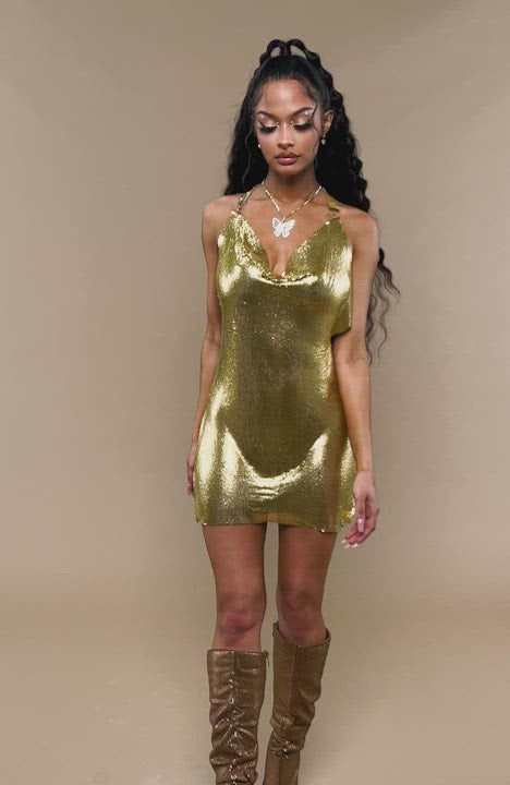 That's All Me Chainmail Mini Dress - Gold