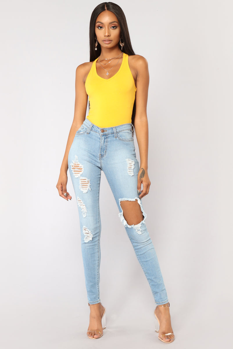 Zoey Racer Back Bodysuit - Mustard | Fashion Nova, Basic Tops ...