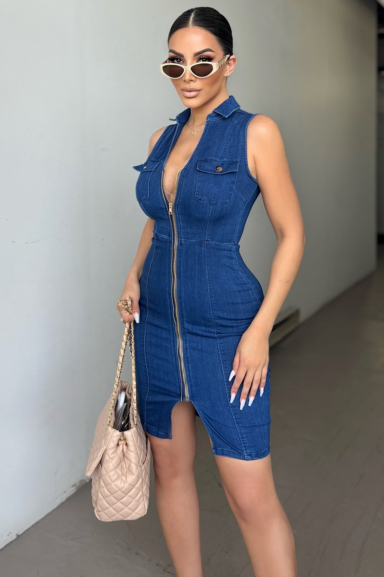 Arianna Denim Mini Dress - Dark Wash, Fashion Nova, Dresses