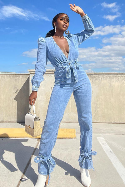 Back At It Denim Jumpsuit - Denim, Fashion Nova, Jumpsuits