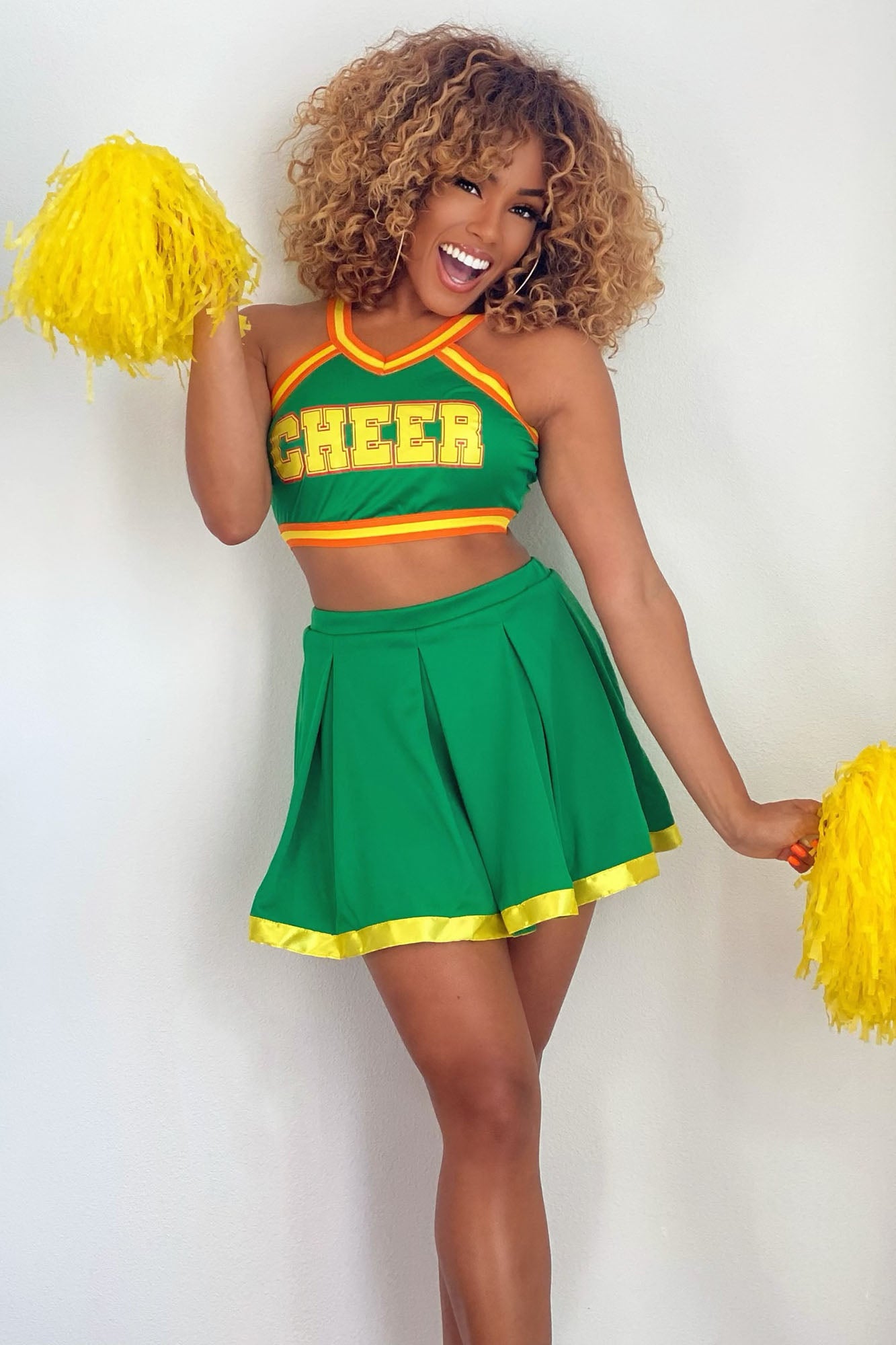 Clover High Cheerleader 4 Piece Costume Set - Green/combo